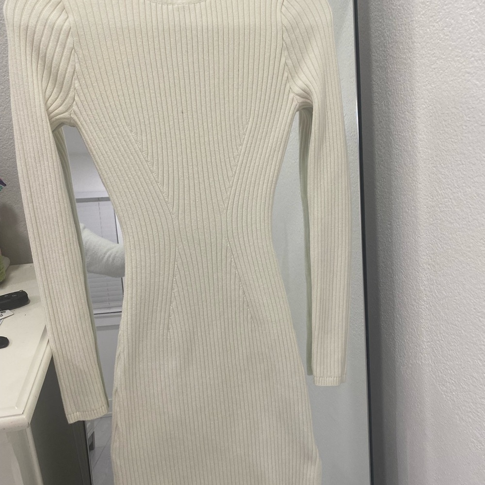 Hollister Cream Long Sleeve Ribbed Dress